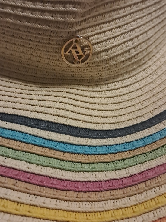 Adrienne Vittadini Straw Sun Hat with Multicolor Stripe Edge Beach Poolside main image 7